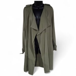Forever 21 Duster Open Front Drape Trench Lightweight Green Jacket Size S